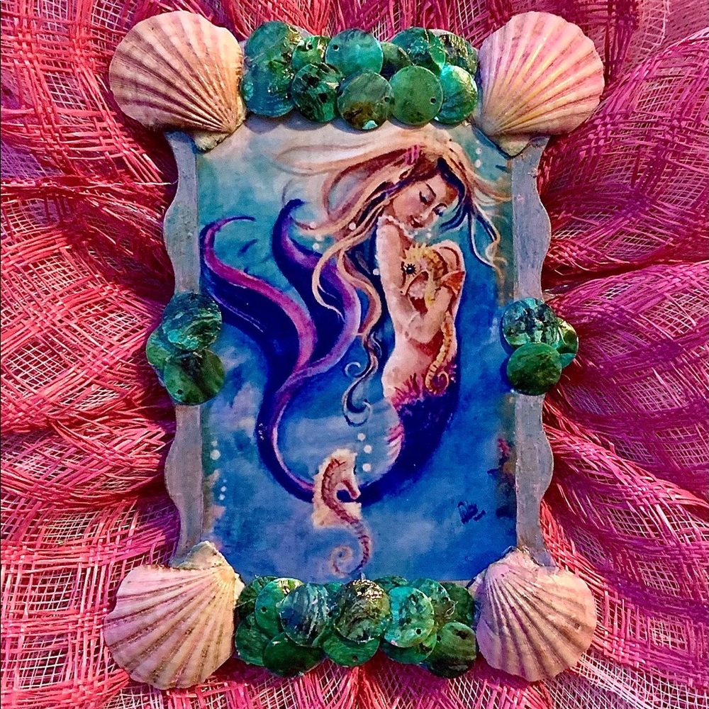 OOAK Seahorse Art / Nautical Wreath
